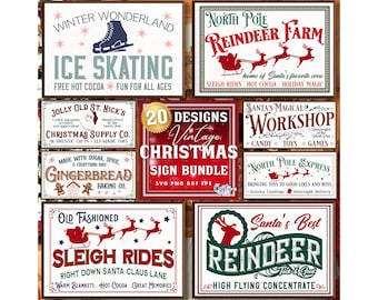 Vintage Christmas SVG, PNG, Farmhouse Christmas Sign Svg, Christmas Png, Santa Svg, Santa Sign Svg, Christmas Sign Bundle Svg Files