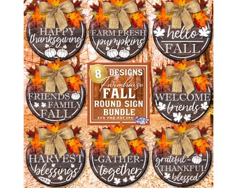 Round Fall SVG Bundle, Fall PNG, Round Fall Door Hanger Svg, Fall Welcome Svg, Round Fall Sign Svg, Round Sign Svg, Round Fall Door Sign Svg