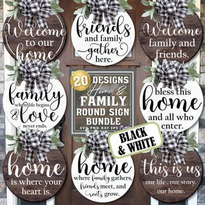 Colgador de puerta redondo SVG, PNG, Familia Svg, Bienvenido Svg, Letrero de puerta Svg, Letrero redondo Svg, Archivos Svg inspiradores para Cricut, Colgador de puerta Png