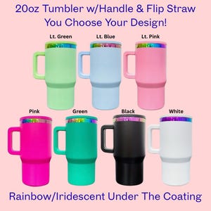 Personalized 20oz Metal Engraved Tumbler with Rainbow Undertone, Flip Straw Lid & Handle