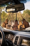 Personalized Cowhide or Smooth Leather Cow Ear Tag Car Charm | Western Car Accessory
