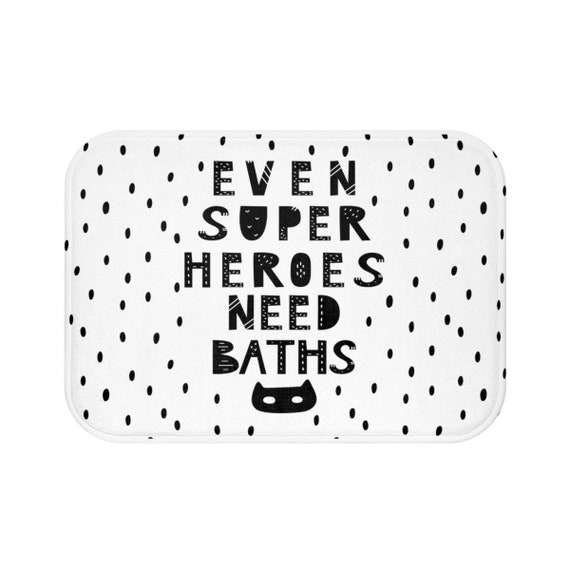 Super Hero Bath Mat Monochrome Kids Decor Monochrome Toddler Etsy