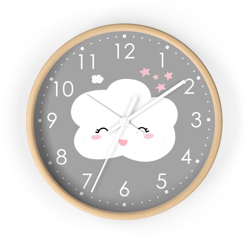 Cloud Wall Clock Kids Modern Nursery Decor Girls Decorative