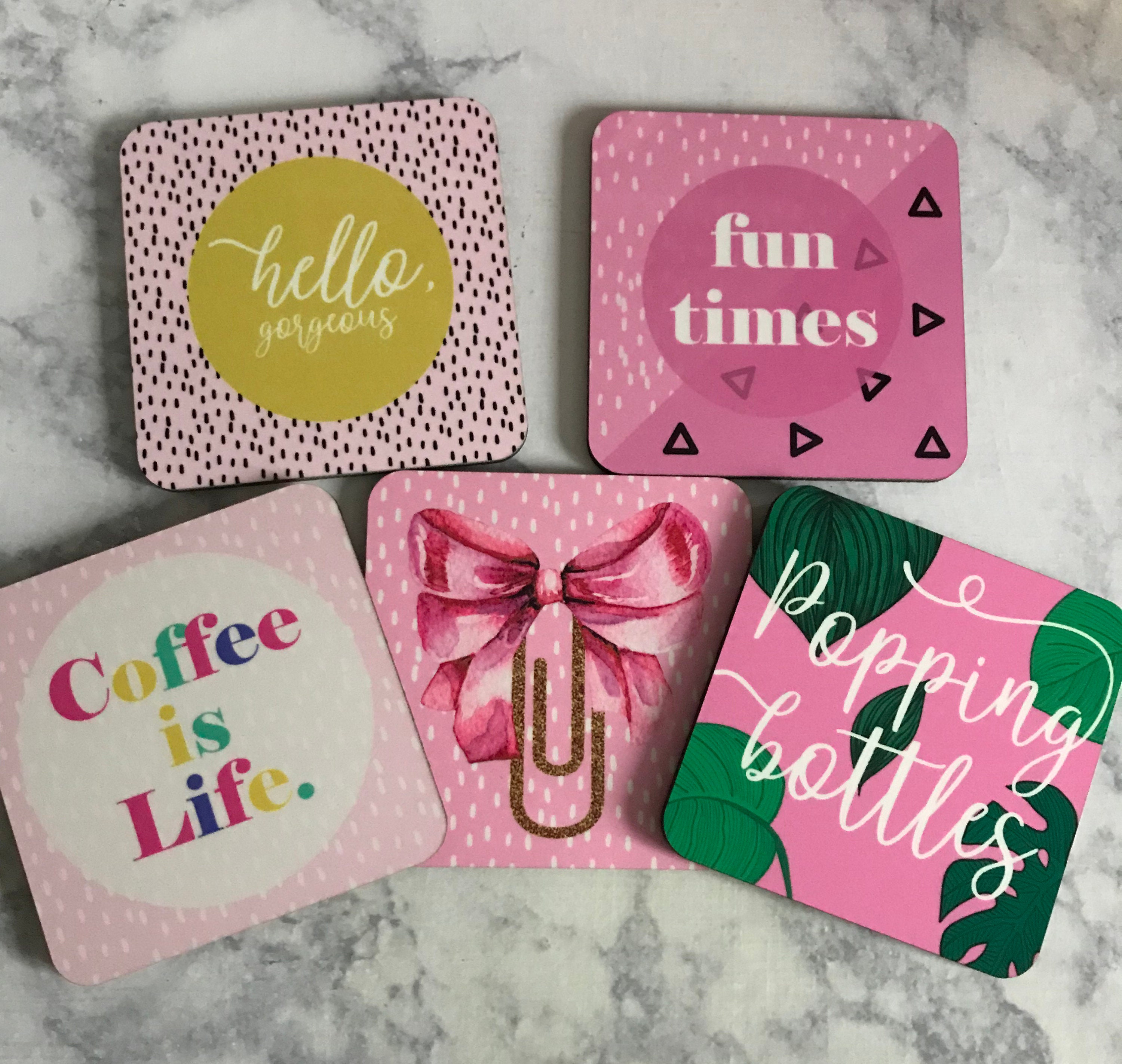 Happy Girl Coasters 5 Set Cork Bottom Coasters Etsy