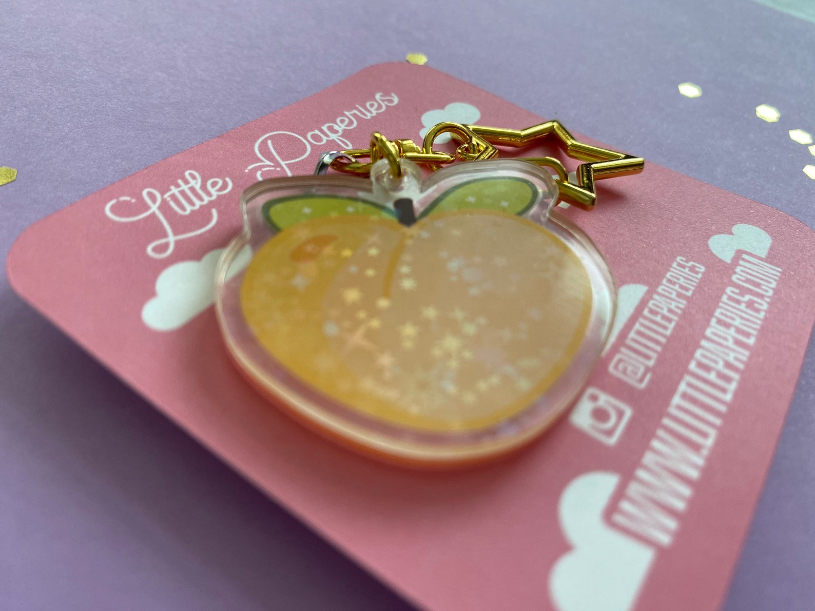 Peach Holographic Acrylic Keychain Peach Keychain Peach Etsy