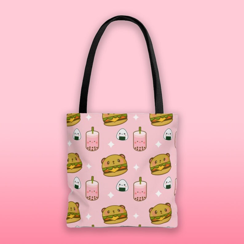 Kawaii Tote Bag Sushi Tote Bag Bubble Tea Tote Bag Burger Etsy