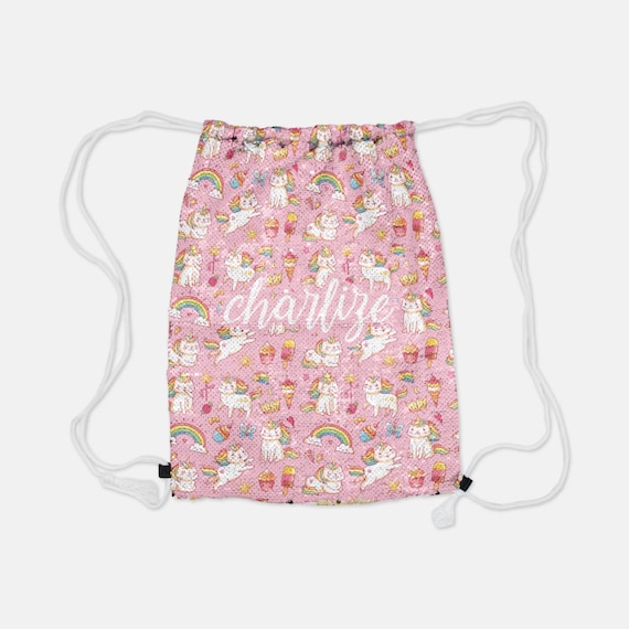 personalised unicorn sequin drawstring bag