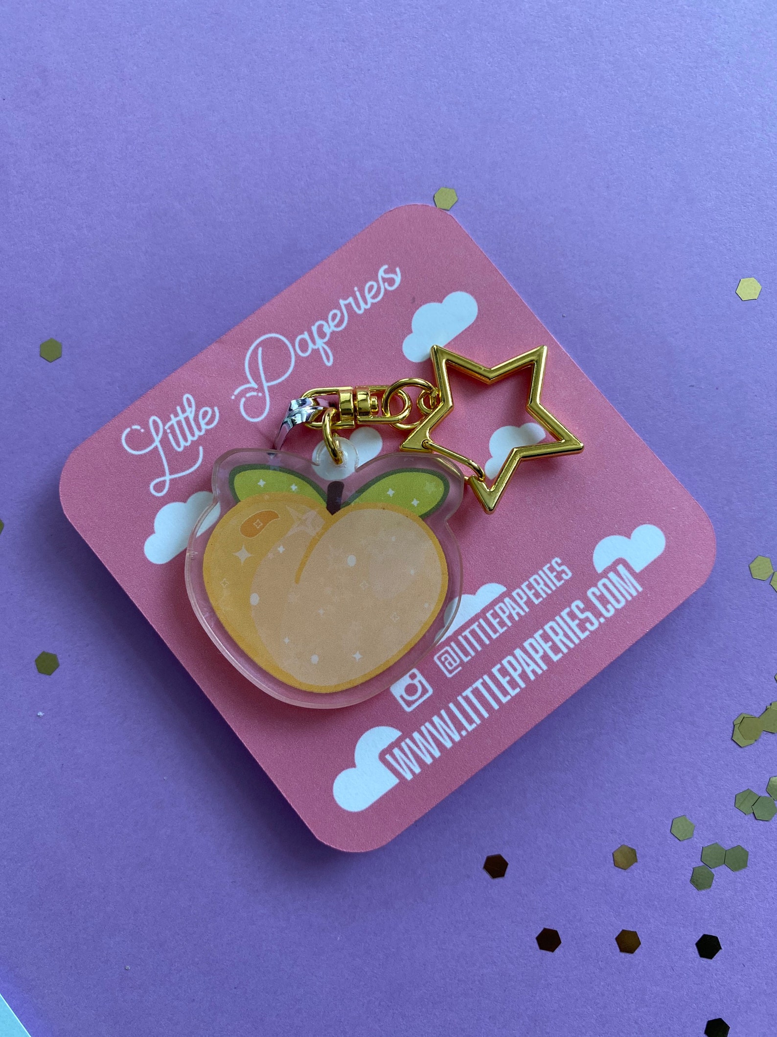 Peach Holographic Acrylic Keychain Peach Keychain Peach Etsy