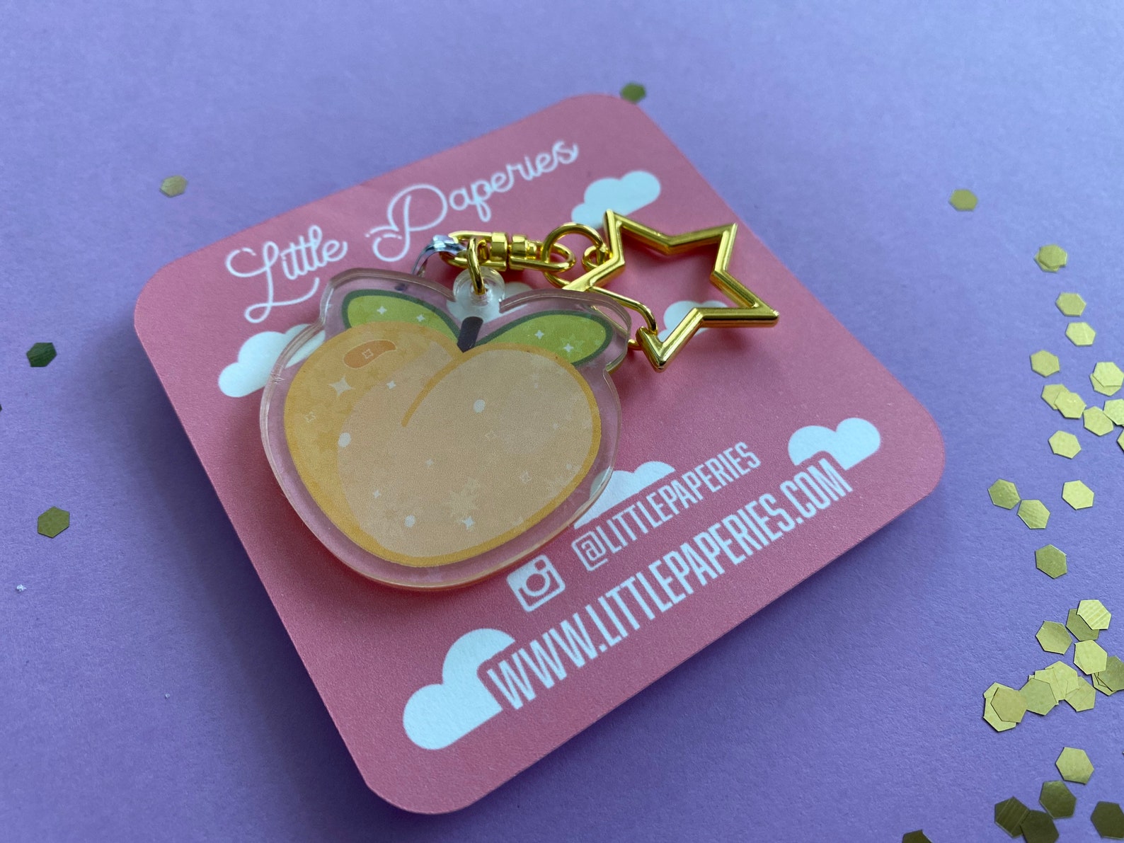 Peach Holographic Acrylic Keychain Peach Keychain Peach Etsy