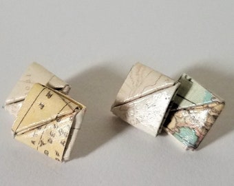 Origami cufflinks, map print