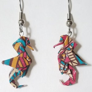 Origami earrings, mini seahorse