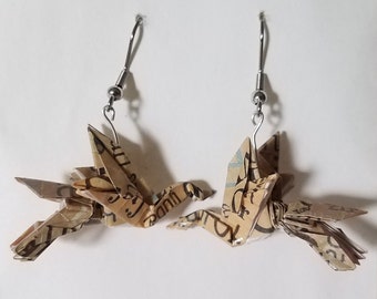 Origami earrings, crane in flight