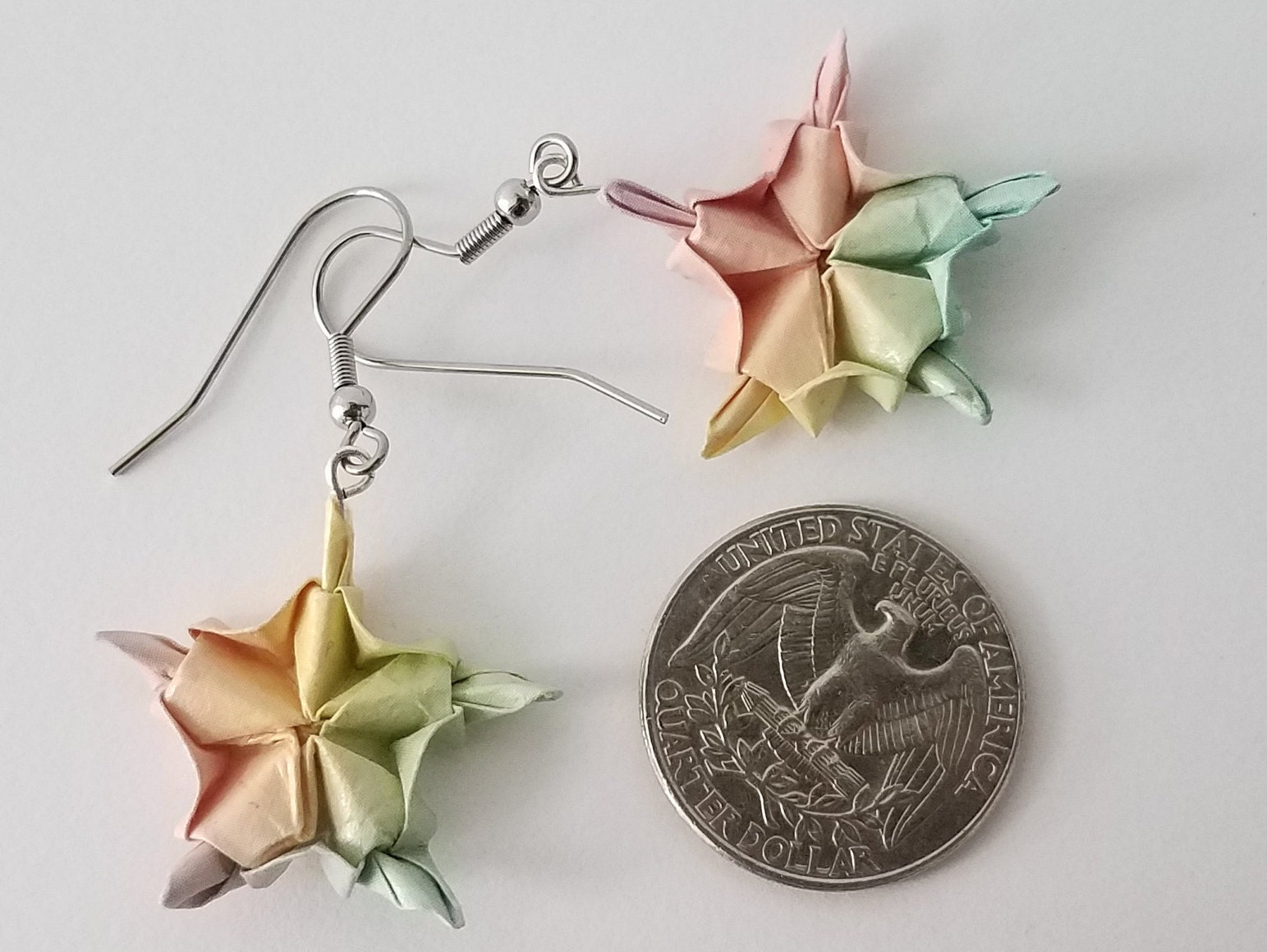 Rainbow Origami Straw Stars, Rainbow star jewellery made by…