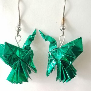 Origami earrings, hummingbird (foil)