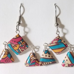 Origami earrings, colorful beads