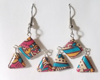 Origami earrings, colorful beads