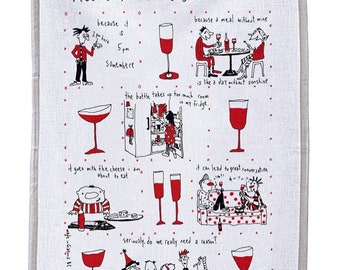 Tea Towel - Reasons to have a glass of wine (English & French)