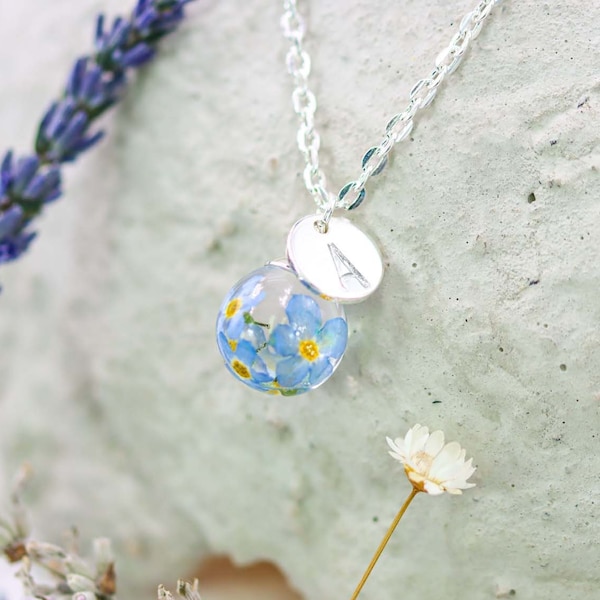Pendant "Forget-me-not" ball pendant resin silver