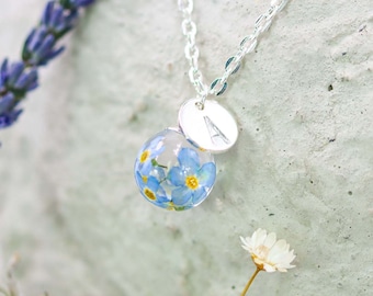 Pendant "Forget-me-not" ball pendant resin silver