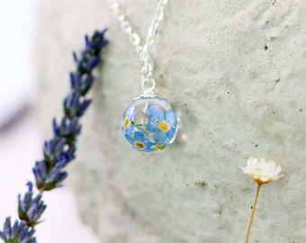 Pendant "forget-me-not" ball pendant resin silver