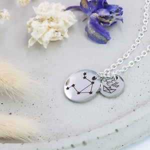 Silver Engraved "Constellation" pendant uniquely personalized zodiac sign with platelets