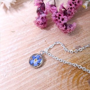 Pendant "forget-me-not" unique, expressive resin jewelry silver necklace
