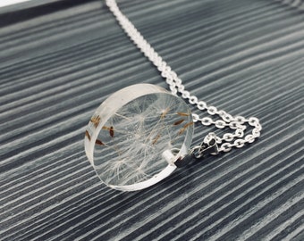 Pendant "Dandelion" unique, expressive resin jewelry silver necklace chain