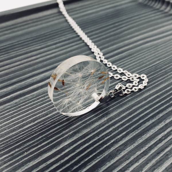 Pendant "Dandelion" unique, expressive resin jewelry silver necklace chain