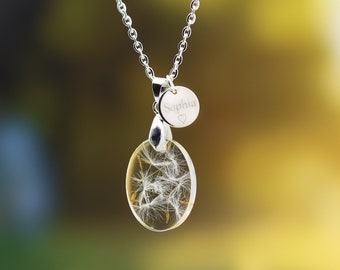 Dandelion  engraved pendant with Charm Trailer uniquely personalized