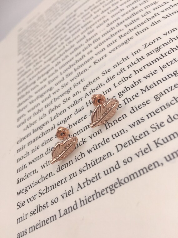 Feather Studs Feather Rose Gold Etsy
