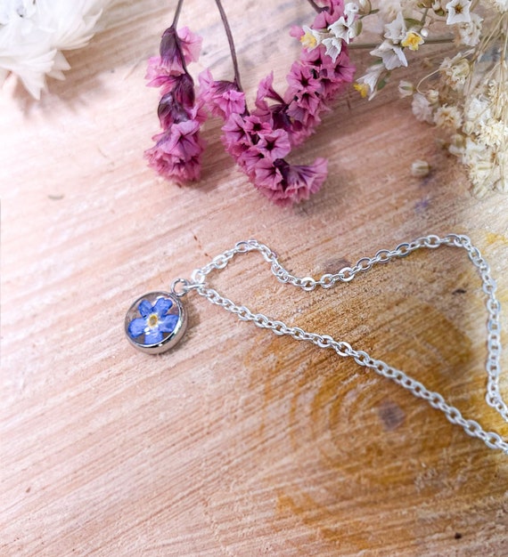 Pendant forget me not Unique Expressive Resin Jewelry Silver Necklace Etsy