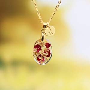 rose flower personalized pressed and dried in genuine gold leave resin Pendant oval