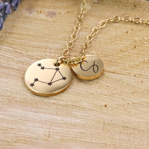 Gold Engraved "Constellation" pendant uniquely personalized zodiac sign with platelets