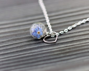 Glass Pendant "Forget-me-not" ball heart pendant glass