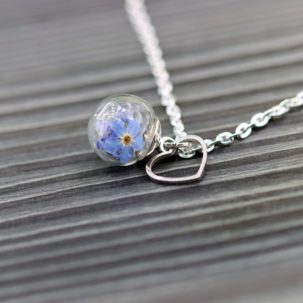 Glass Pendant "Forget-me-not" ball heart pendant glass