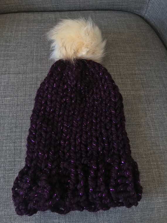 Purple Sparkle Pom Pom Hat | Etsy Australia