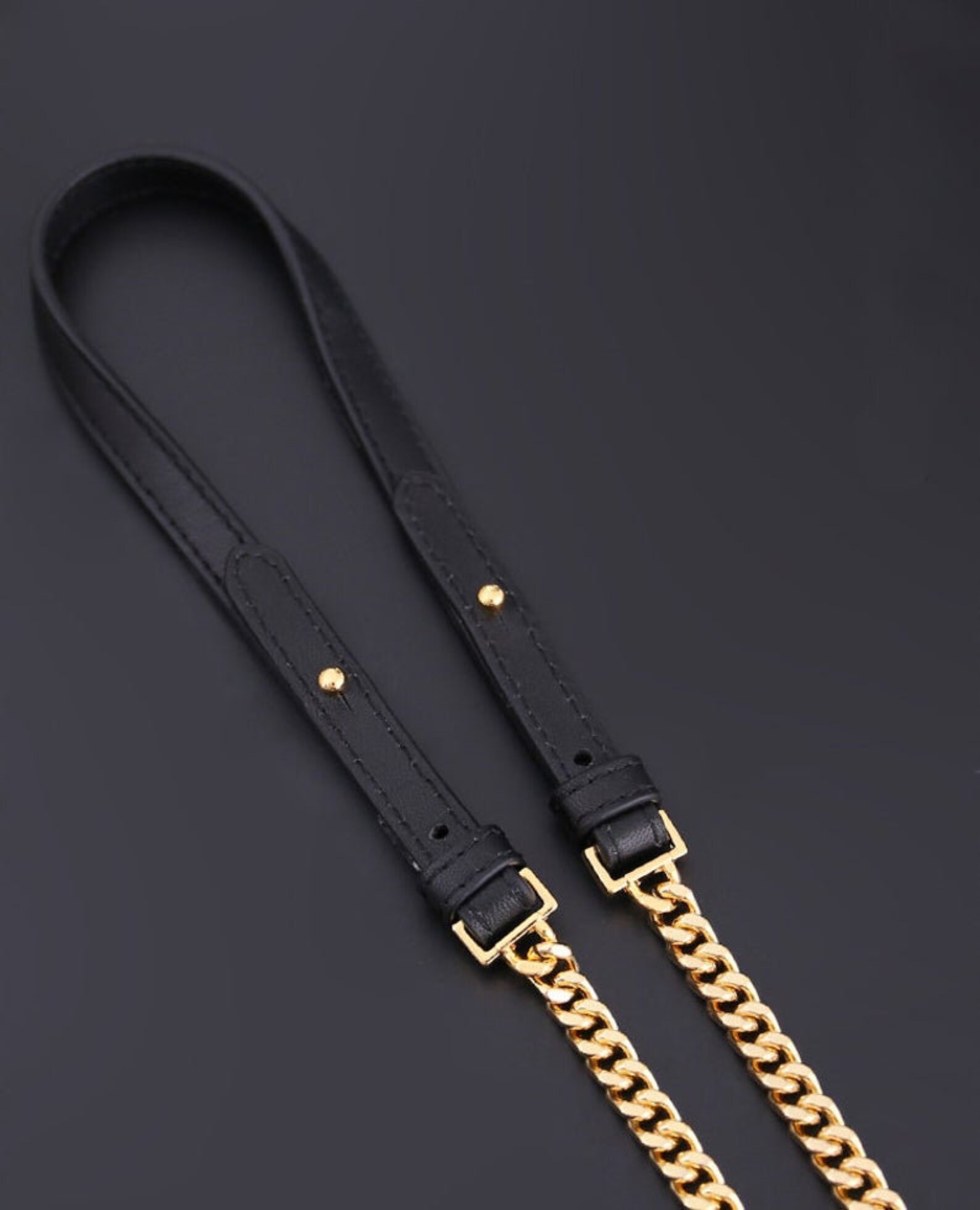 Black Leather Purse Chain Strap Full Copper Bag Handle Etsy