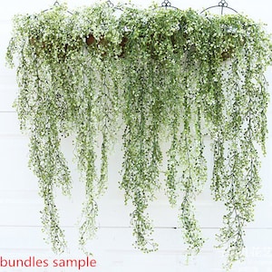 2 Bundle White Green Artificial Leaf Garland Plants Vine Silk Fake Foliage Flower Bonsai Leaf Home Garden Wedding Bridal Bouquet Party Decor image 1