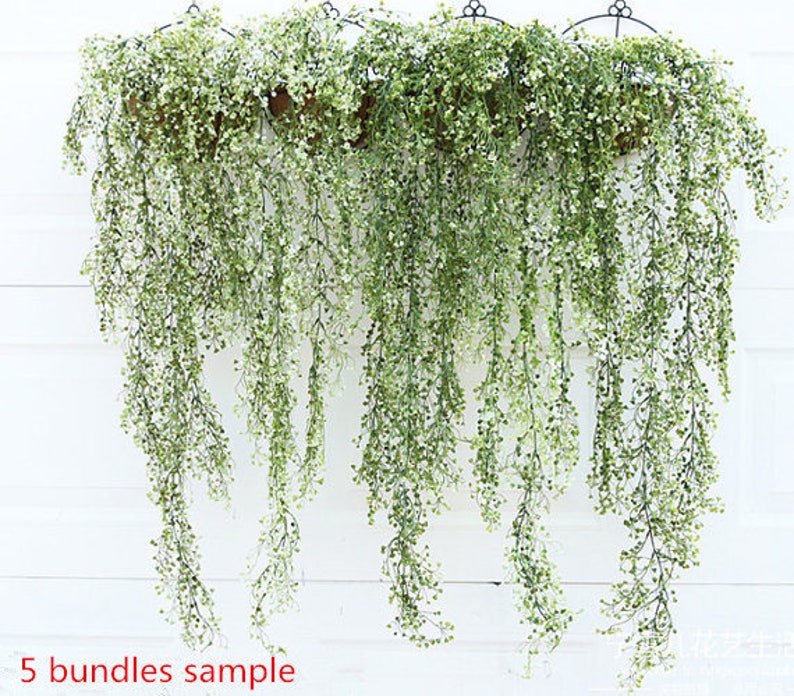 2 Bundle White Green Artificial Leaf Garland Plants Vine Silk Fake Foliage Flower Bonsai Leaf Home Garden Wedding Bridal Bouquet Party Decor image 1