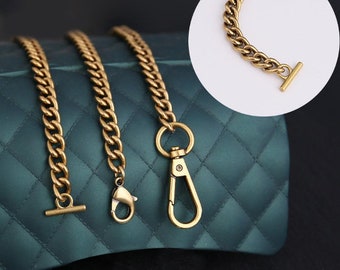 9mm Antique Gold Purse Chain Strap, Bag Handle Chain, Crossbody Handbag Strap, Chain Strap Clasp, Finished Shoulder Strap Chain High Quality