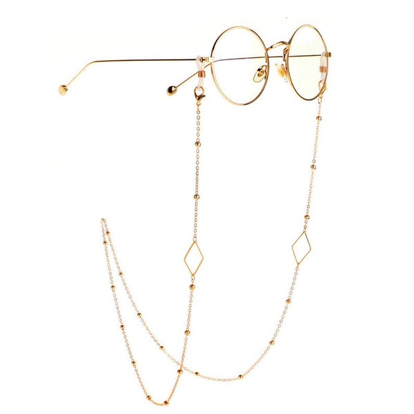 Rhombus Glasses Holder Chain, Metal Sunglasses Chain, Tassel Glasses Chain, Charms Beaded Pendant, Gold Eyewear Chain, Silver Eyeglass Chain