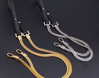 1.2cm High Quality Flat Purse Chain Strap, Black Leather Wrapping Shoulder Handbag Handle, Adjustable Cross body Bag Chain, Bag Accessories