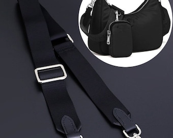 Wide Purse Strap Replacement Adjustable Canvas Shoulder Bag Strap (Black)