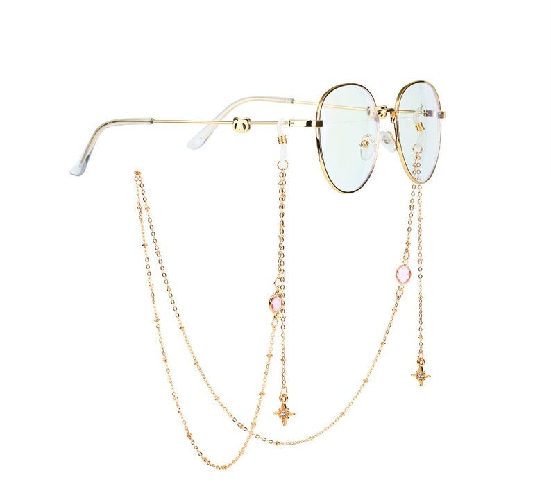 10 Colors Glass Glasses Chain, Star Sunglasses Chain, Tassel Glasses Chain, Charms Pendant Drop, Gold Eyewear Chain, Gemstone Eyeglass Chain Pink