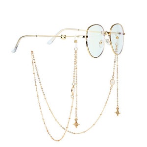 10 Colors Glass Glasses Chain, Star Sunglasses Chain, Tassel Glasses Chain, Charms Pendant Drop, Gold Eyewear Chain, Gemstone Eyeglass Chain White