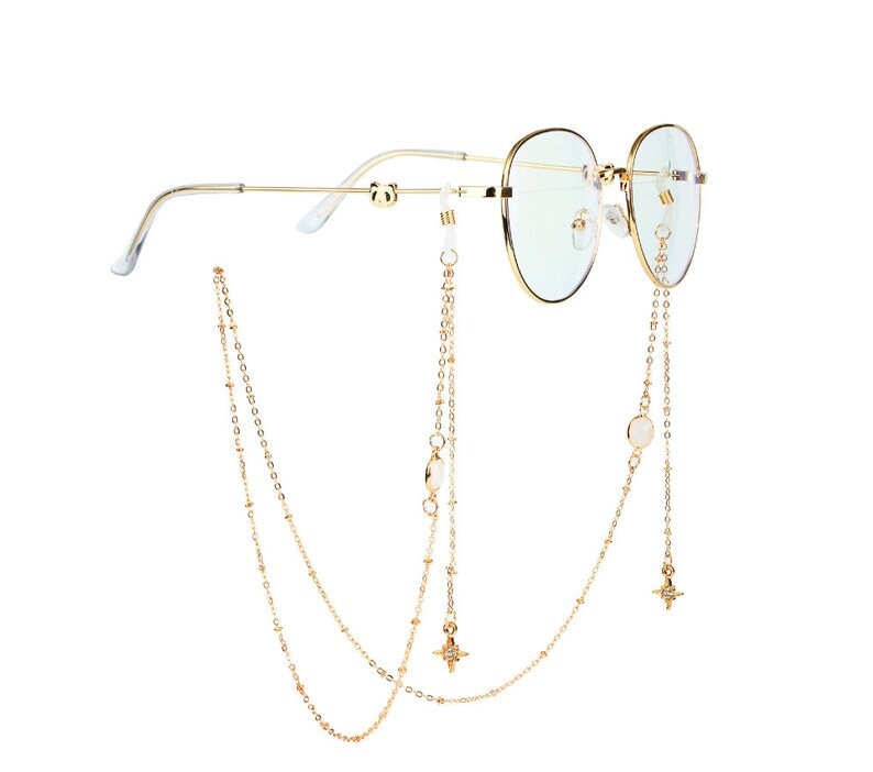 10 Colors Glass Glasses Chain, Star Sunglasses Chain, Tassel Glasses Chain, Charms Pendant Drop, Gold Eyewear Chain, Gemstone Eyeglass Chain White