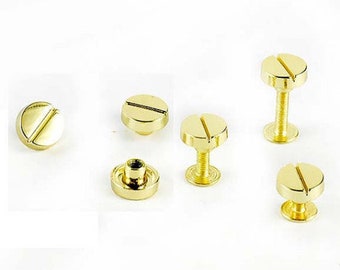 5 sets Belt Stud Screw Craft Chicago Nail Brass Solid Concho Screwed Slotted Rivets Studs Round Head Wallet Button Great For Diy Leather