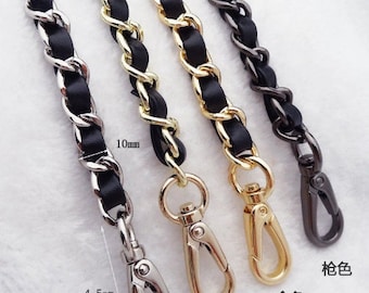10mm Sling Bag Leather Chain, Metal Crossbody Strap Replacement Purse Chain, Gold Clasp Clutch Handle Handbag Supply, Shoulder Iron Chain