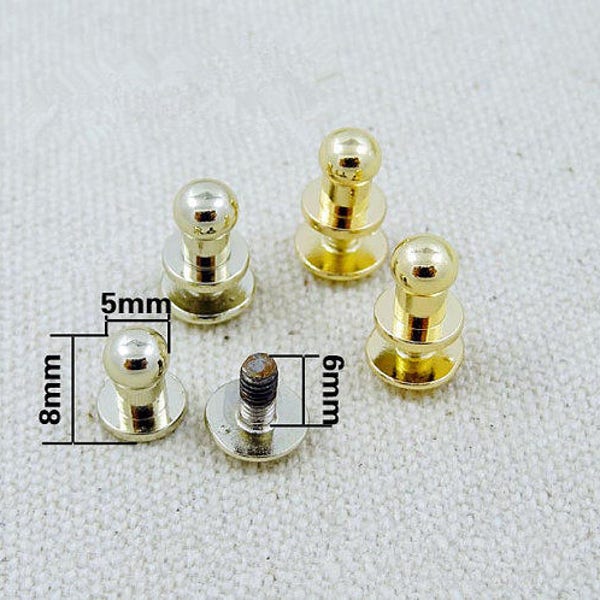 5 ensembles 5mm Copper Rivet Studs Spikes, Gold Screwback Studs, Fastener Cap Screw, Fixed Purse Nail, Ball Screw Stud, Silver Replacement Studs