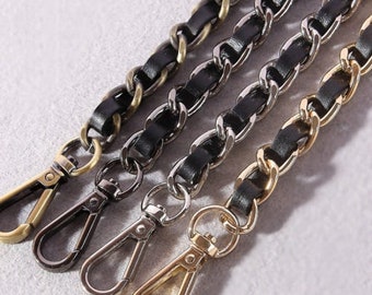 12mm Leather Bag Chain, Metal Crossbody Bag Strap, Replacement Purse Chain, Metal Clasp Clutch Handle for Handbag, Black Shoulder Iron Chain